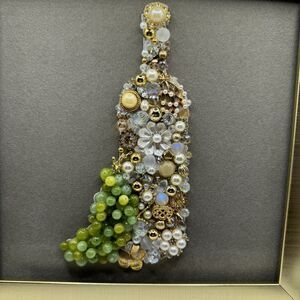 Framed Jewelry Art Wine Bottle And Grapes. Hand made one Of A Kind. 9x9